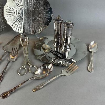 D1421 Large Lot of Silverplate Trivets , Flatware and Serving Pieces