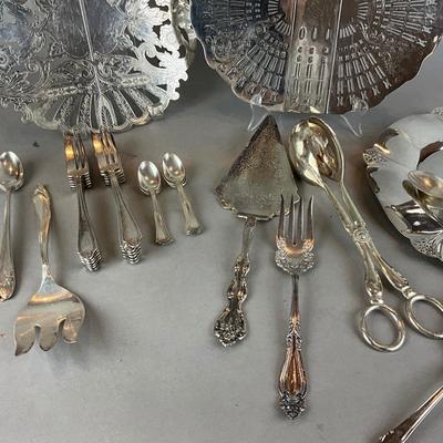 D1421 Large Lot of Silverplate Trivets , Flatware and Serving Pieces