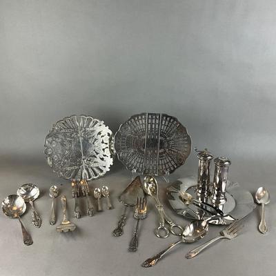 D1421 Large Lot of Silverplate Trivets , Flatware and Serving Pieces