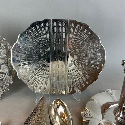 D1421 Large Lot of Silverplate Trivets , Flatware and Serving Pieces