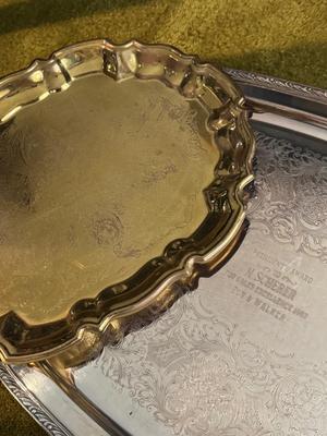 Lot of 9 Serving Platters - mostly plates silver