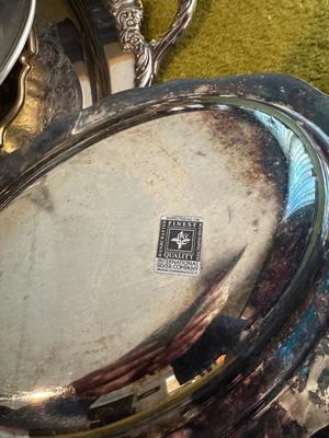 Lot of 9 Serving Platters - mostly plates silver