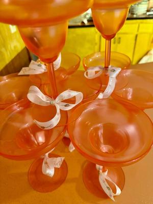 Vintage Plastic Orange Magrgarita Glasses - Set of 11