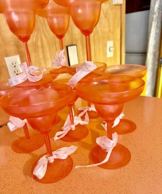 Vintage Plastic Orange Magrgarita Glasses - Set of 11
