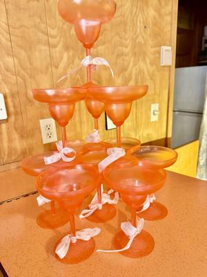 Vintage Plastic Orange Magrgarita Glasses - Set of 11