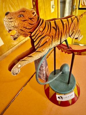 Authentic Models Vintage Style Balance Toy Tiger Jumping through a Flaming Hoop