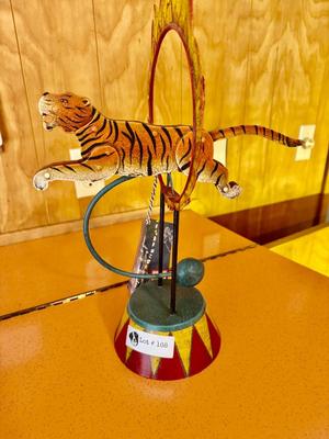 Authentic Models Vintage Style Balance Toy Tiger Jumping through a Flaming Hoop