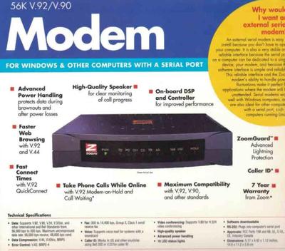 ZOOM MODEM, 56K v.92/V.90. The unparalleled king of modems.