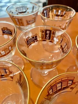 Vintage Set of 8 B&O Coal Gold Rim Glasses
