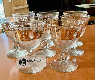 Vintage Set of 8 B&O Coal Gold Rim Glasses