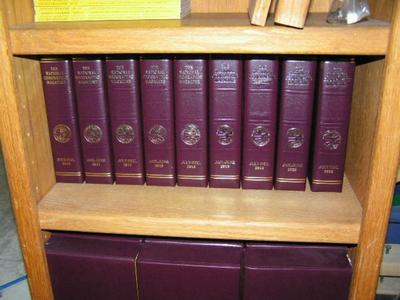 National Geographic magazines. Most in faux leather book shelf jackets.