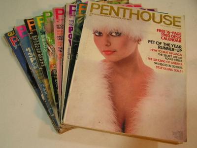 9 Penthouse magazines, random dates '79 thru '85. Must be 18 y.o. to bid/buy.