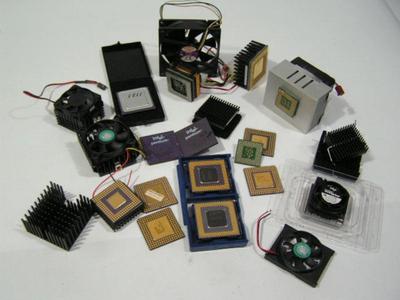 A Treasure Box loaded with old CPUs, heat sinks and fans