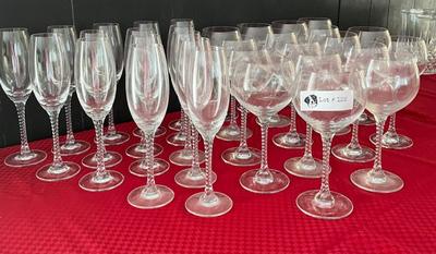 Lot of 32 Glasses - 15 Champagne Flutes and 17 Wine Glasses