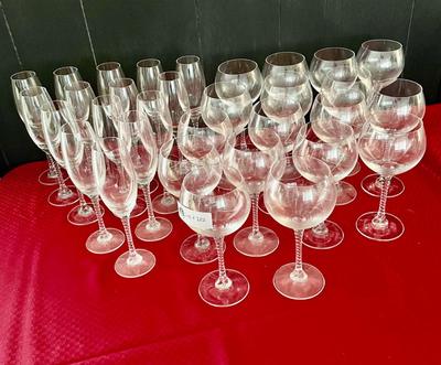 Lot of 32 Glasses - 15 Champagne Flutes and 17 Wine Glasses