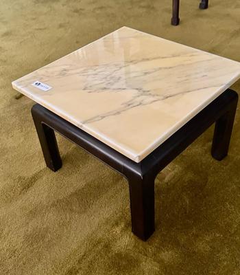 Vintage Wood Side Table with Marble Top 20" x 20"