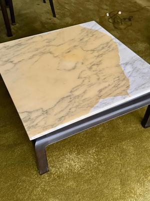 Vintage Wood Side Table with Marble Top 31" x 31"