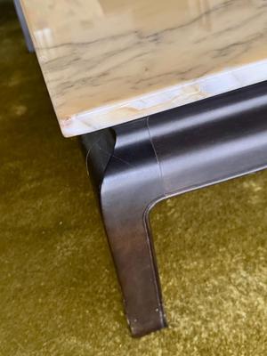 Vintage Wood Side Table with Marble Top 31" x 31"