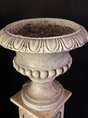 Vintage Concrete Planter with Pedestal - Set of 2 including 2 fake Fern Plants