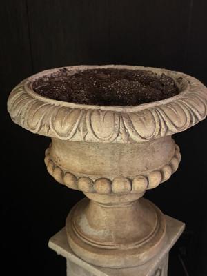 Vintage Concrete Planter with Pedestal - Set of 2 including 2 fake Fern Plants