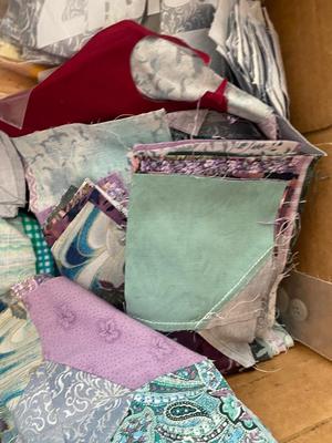 A LARGE PARTIALITY FINISHED HAND STITCHED QUILT AND START OF A DIFFERENT QUILT/PRECUT SQUARES AND MORE