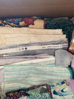 A LARGE PARTIALITY FINISHED HAND STITCHED QUILT AND START OF A DIFFERENT QUILT/PRECUT SQUARES AND MORE
