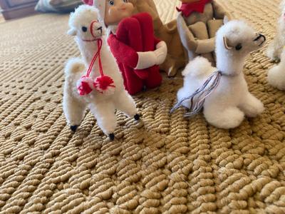 VINTAGE CHRISTMAS ELFS, 1960’S BOY WITH MOUSE FIGURINE, CAMELS FROM PERU