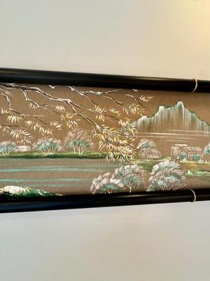 Vintage Asian Set of 3 Silk Paintings