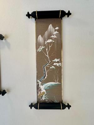 Vintage Asian Set of 3 Silk Paintings