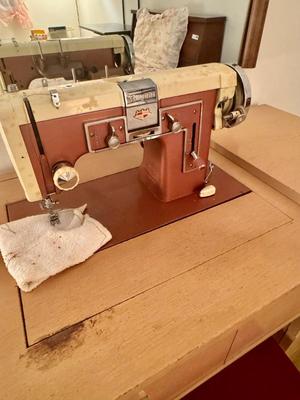 Vintage Sears Kenmore Automatic Sewing Machine Cabinet and Chair - Powers On But Not Working