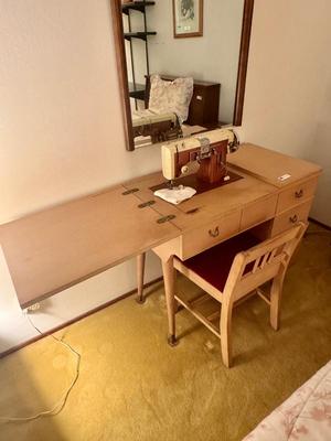 Vintage Sears Kenmore Automatic Sewing Machine Cabinet and Chair - Powers On But Not Working