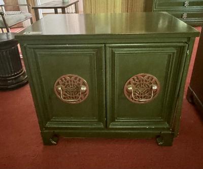 Set of 2 Asian Style Green Bed Side Tables