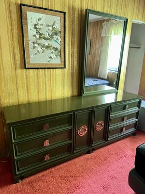 Asian Style Long Dresser with Mirror