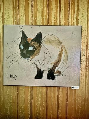 Vintage Cat Art on Wooden Board "Hug"