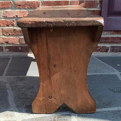 LOT 252: Primitive-Style Antique Bench and Stool