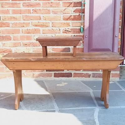 LOT 252: Primitive-Style Antique Bench and Stool