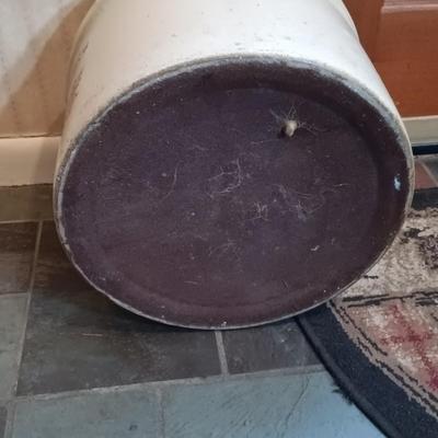 LOT 253: Western Stoneware 5-Gallon Crock, 3-Tier Table & Splint Weave Basket