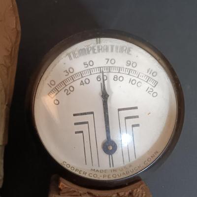 LOT 256: Wilson Cast Iron No Parking Ashtray, Cooper Co. Syroco Wood Thermometer, Monk Cigar Holder & More