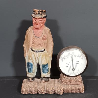 LOT 256: Wilson Cast Iron No Parking Ashtray, Cooper Co. Syroco Wood Thermometer, Monk Cigar Holder & More