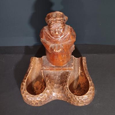 LOT 256: Wilson Cast Iron No Parking Ashtray, Cooper Co. Syroco Wood Thermometer, Monk Cigar Holder & More