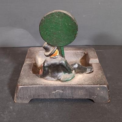 LOT 256: Wilson Cast Iron No Parking Ashtray, Cooper Co. Syroco Wood Thermometer, Monk Cigar Holder & More