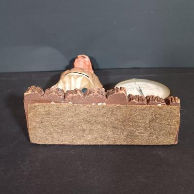 LOT 256: Wilson Cast Iron No Parking Ashtray, Cooper Co. Syroco Wood Thermometer, Monk Cigar Holder & More