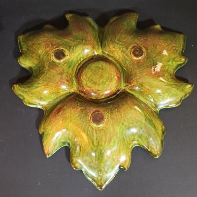 LOT 257: Crewel Needlework Roosters and Leaf Condiment Dish w/ Vintage Kitchenware