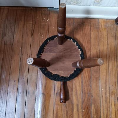 LOT 258: Antique Spinning Wheel and Milking Stool