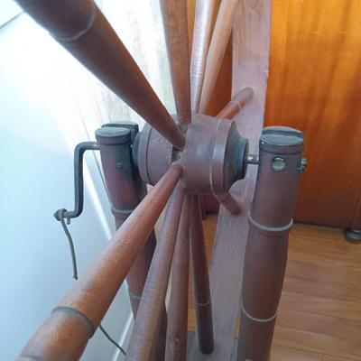 LOT 258: Antique Spinning Wheel and Milking Stool