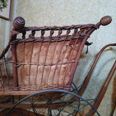 LOT 263: Antique Heywood Wicker Baby Carriage