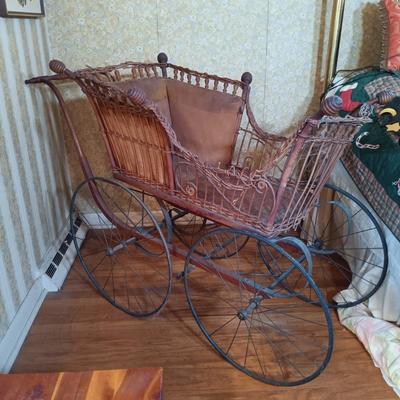 LOT 263: Antique Heywood Wicker Baby Carriage