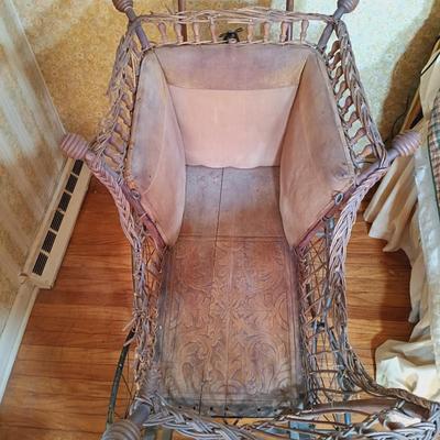 LOT 263: Antique Heywood Wicker Baby Carriage