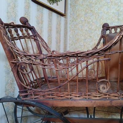 LOT 263: Antique Heywood Wicker Baby Carriage