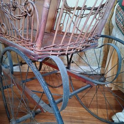 LOT 263: Antique Heywood Wicker Baby Carriage